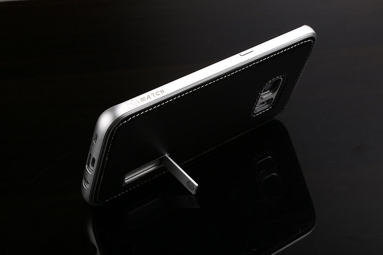 iMatch Luxury Aluminum Metal Bumper Premium Genuine Leather Back Cover Case for Samsung Galaxy S7 Edge G9350 & S7 G9300
