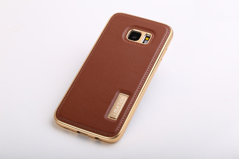 iMatch Luxury Aluminum Metal Bumper Premium Genuine Leather Back Cover Case for Samsung Galaxy S7 Edge G9350 & S7 G9300