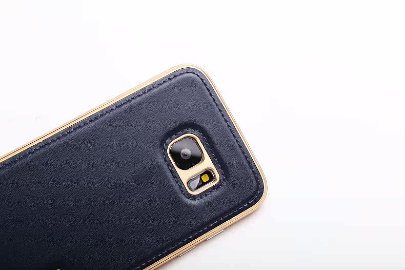 iMatch Luxury Aluminum Metal Bumper Premium Genuine Leather Back Cover Case for Samsung Galaxy S7 Edge G9350 & S7 G9300