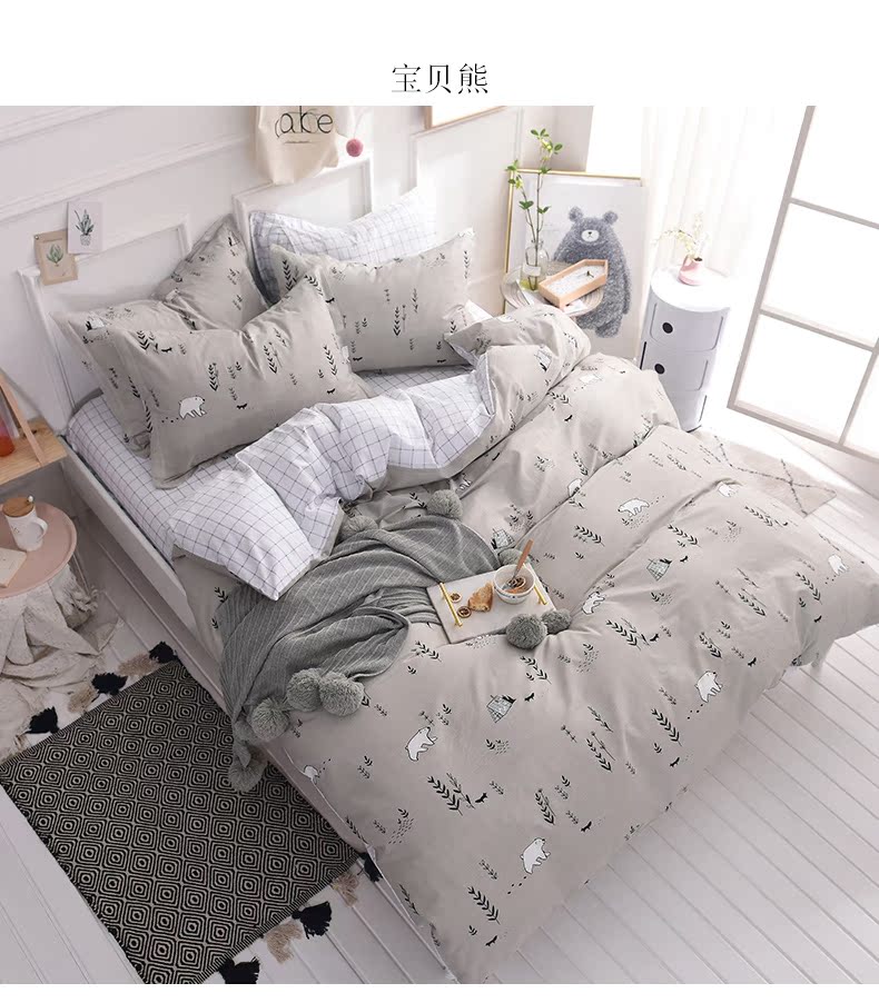 Ins xương rồng Bắc Âu gió đơn giản cotton đôi 4 bốn bộ giường cotton phòng ngủ sinh viên ba mảnh