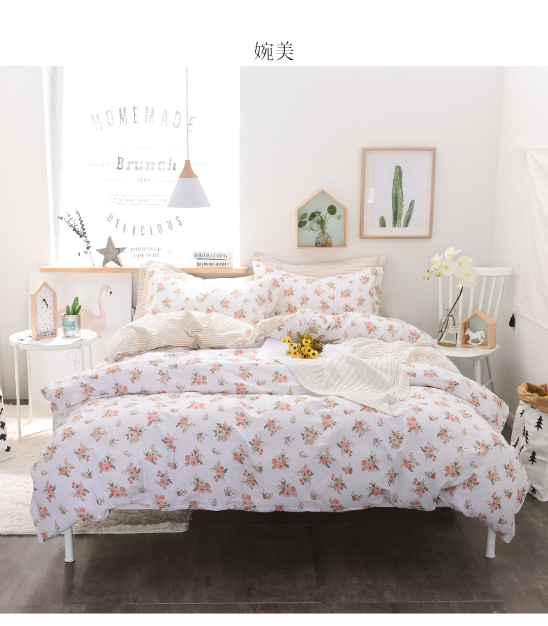 Ins xương rồng Bắc Âu gió đơn giản cotton đôi 4 bốn bộ giường cotton phòng ngủ sinh viên ba mảnh