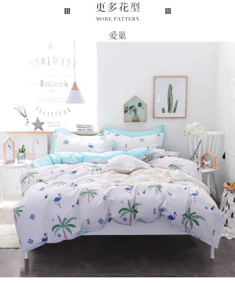 Ins xương rồng Bắc Âu gió đơn giản cotton đôi 4 bốn bộ giường cotton phòng ngủ sinh viên ba mảnh