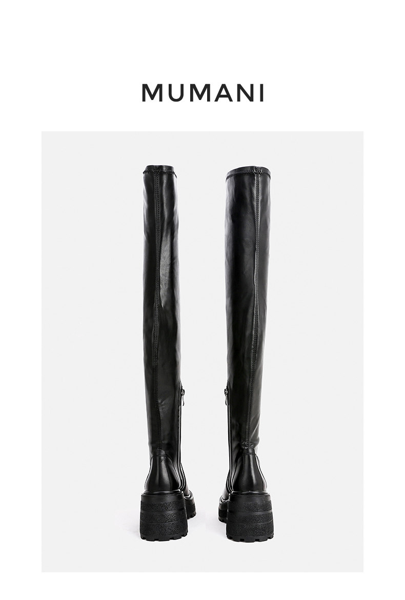 Женская обувь 过膝靴女厚底英伦风真皮松糕底长筒靴大腿靴弹力靴皮靴子高跟长靴 Animal husbandry Mani