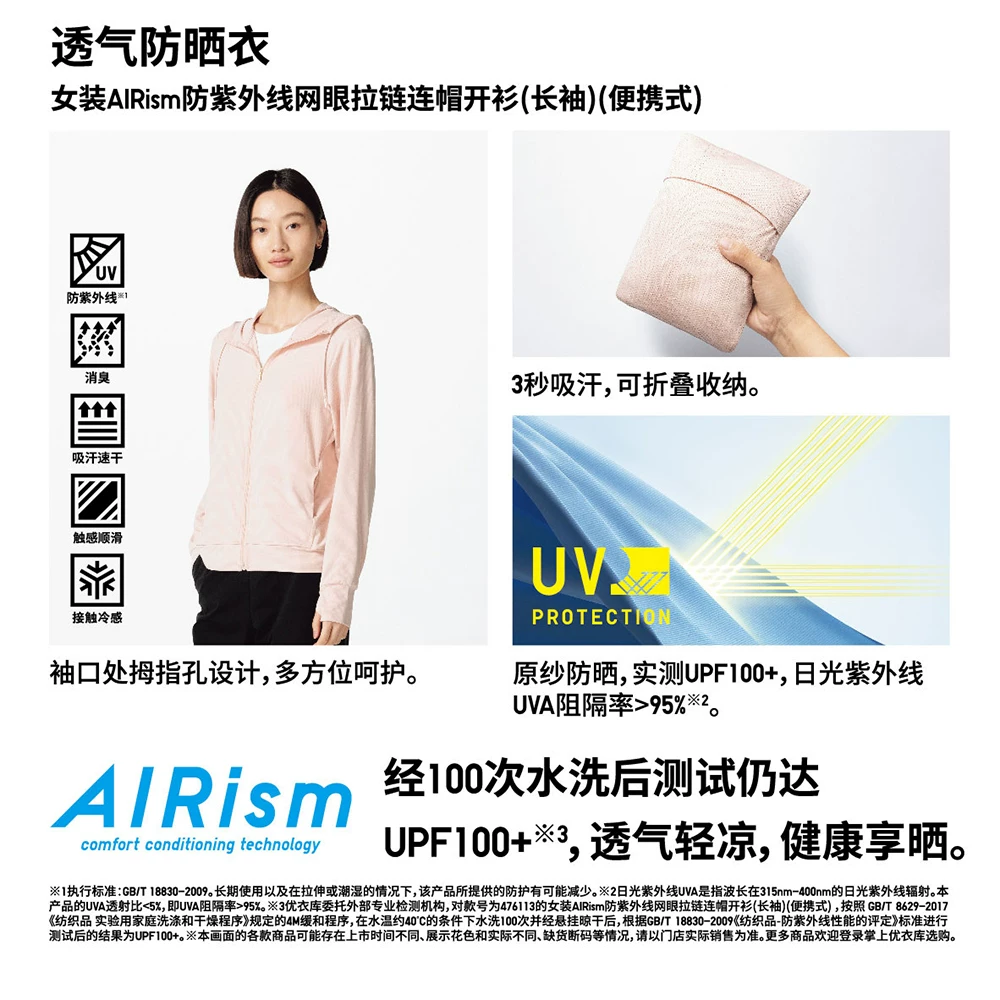Женская одежда Uniqlo с протестированной UPF100+ AIRism анти-UV сетчатая кардиган защита от солнца 465748 476113