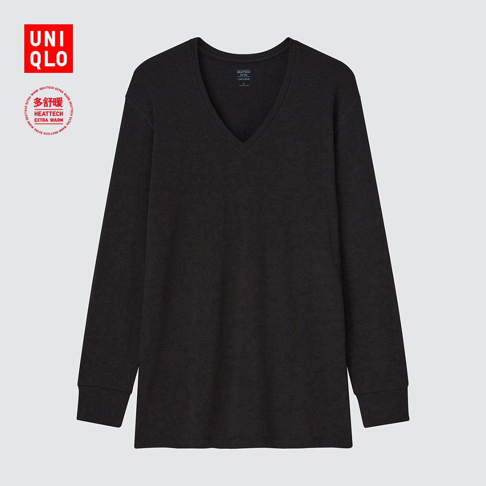 Uniquo is warm HEATTECH black technology warm clothes men's cotton T-shirt V-collar nine-point sleeve 443104