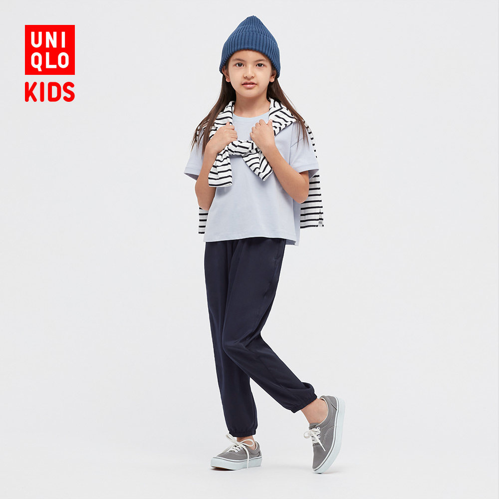 Uniqlo Child Clothing Girl Satin Flower Style Long Pants (Home Pants Sleeping Pants Air Conditioning Suit) 444214