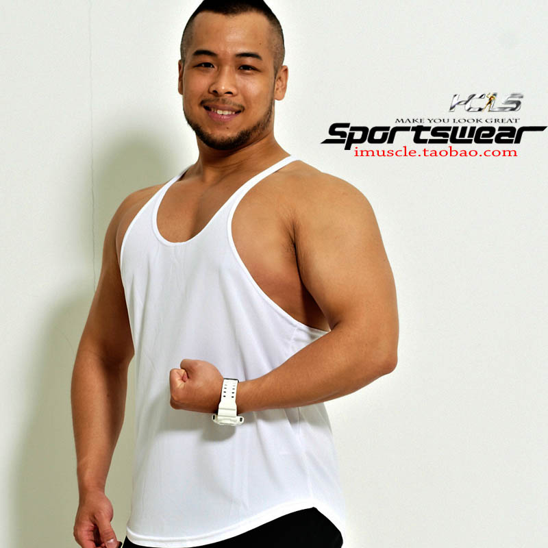 HCLS GYM chất liệu thoáng khí dễ thấm hút tập thể dục đào lại áo vest rộng (dây đeo vai mỏng / trắng) áo thun 3 lỗ