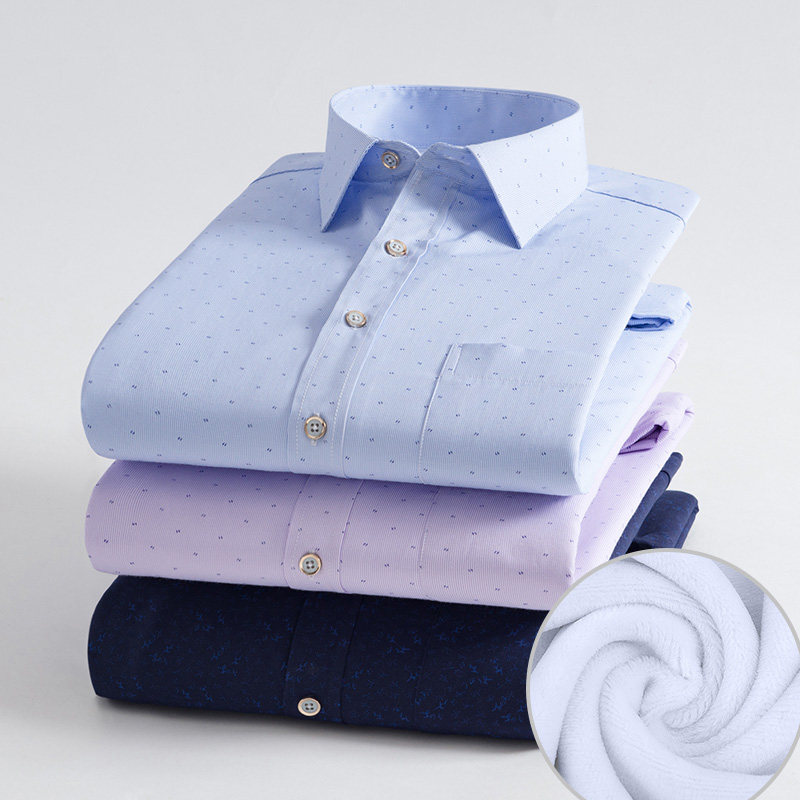 Bermann Winter Plus Suede Thickened Mid-Aged Men Warm Shirt Dad Business Men's Clothing Striped Long Sleeve Shirt