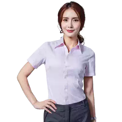 Berman white shirt women's short sleeve summer dress Korean slim OL pink V collar work clothes ladies shirt