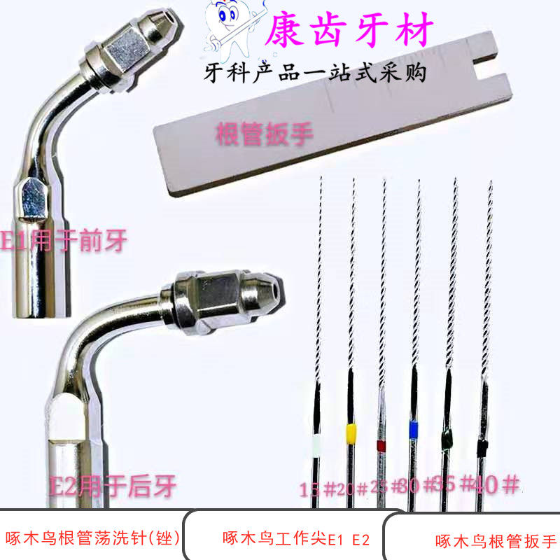 Dental oral original accessories woodpecker cleaning machine root canal swing washing needle file root canal wrench working tip E1 E2
