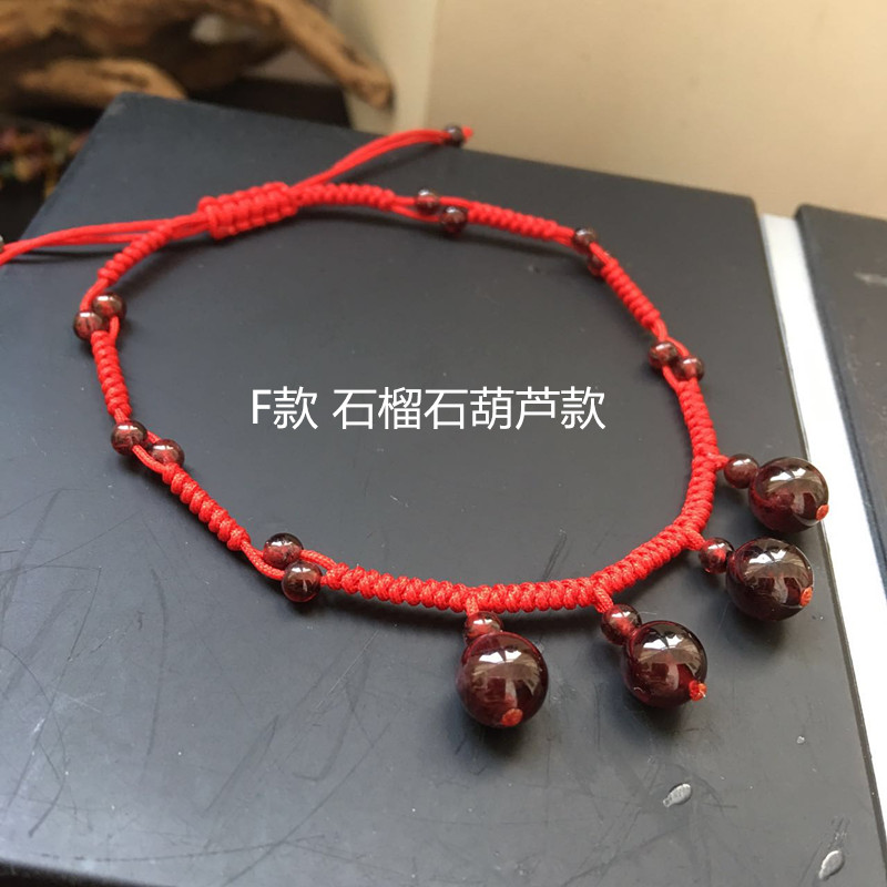 Bản gốc tinh thể tự nhiên garnet đỏ mã não đỏ dây thừng vòng chân nữ thời trang làm bằng tay phiên bản Hàn Quốc của năm vòng chân nam