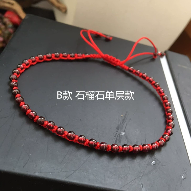 Bản gốc tinh thể tự nhiên garnet đỏ mã não đỏ dây thừng vòng chân nữ thời trang làm bằng tay phiên bản Hàn Quốc của năm lắc chân nữ phong thủy