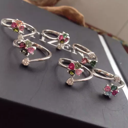 Натуральная инкрустация камня, турмалиновое модное универсальное кольцо, серебро 925 пробы, четырехлистный клевер, в корейском стиле