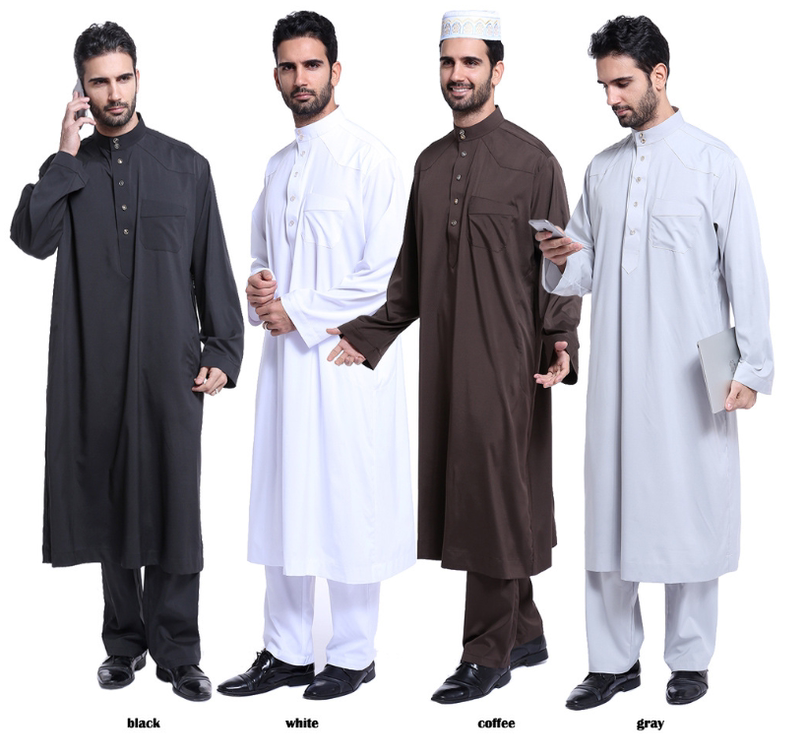 Pakistani Indian White Robe Men's Clothing Muslim Men's Solid Color Robe Suit 1