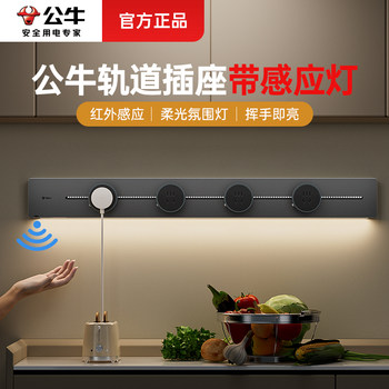 Bull Lamp with Track Socket Removable Slide Rail Kitchen Sideboard Power Guide Rail Sensor Night Light Track Plug Strip