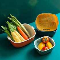 Double-layer household kitchen drain basket washing basin living room coffee table fruit plate hollow vegetable basket multi-purpose storage basket