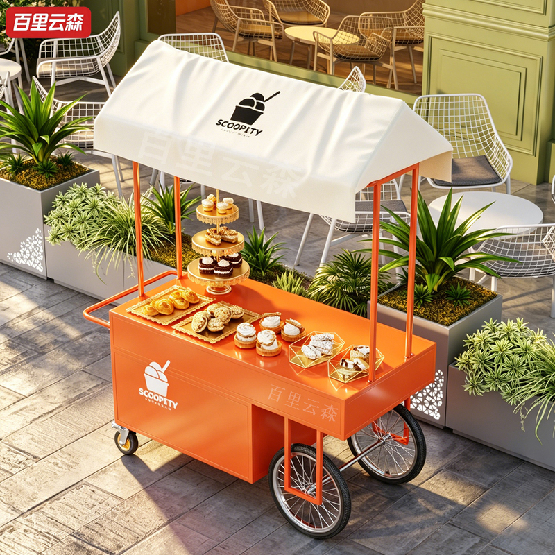 Wrought Iron Flower Cart, Mobile Stall Cart, Shopping Mall Store Promotional Cart, Coffee and Dessert Tasting Cart, Supermarket Stall Stand