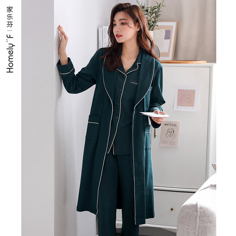Sleeping Dress Lady Sleepwear Spring Autumn Style Bathrobe Sleeping Dress Long Version Thin of pure cotton Long sleeves All cotton Home Three Suits