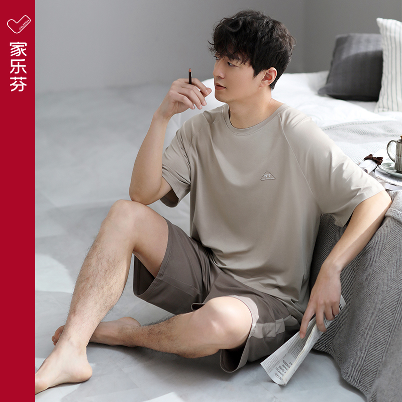 [Cool Feeling] Modal Pajamas for Men, Summer Short-Sleeve Shorts Homewear, Men's Thin Ice Silk Set