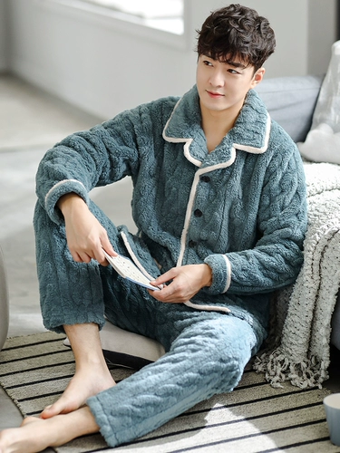 Мужская кашемировая демисезонная коралловая бархатная пижама, фланелевый пуховик, увеличенная толщина