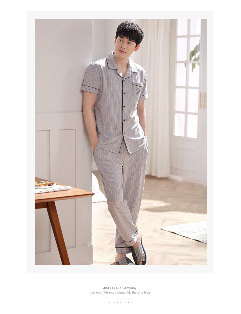 Pyjamas nam mùa hè cotton ngắn tay quần dịch vụ nhà cotton nam mùa hè phần mỏng lỏng cộng với phân bón XL bộ mặc nhà cho nam