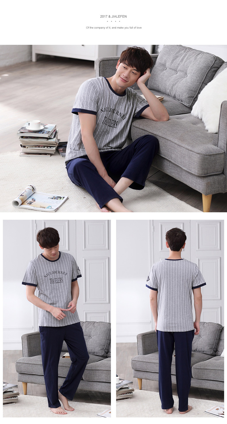 Đồ ngủ nam mùa hè cotton ngắn tay quần dịch vụ nhà cotton mùa hè phần mỏng thể thao giản dị mặc phù hợp với những kiểu đồ bộ thun may
