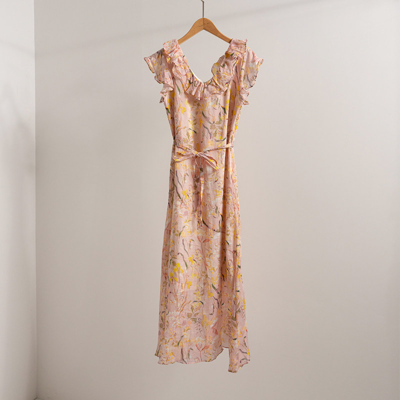 100% Ramie, High-Thread-Count Thin Chloe Fairy-Style Printed Dress 26062958 Limited Time 20% off