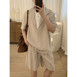 Acha and agu summer drape fake two-piece casual suit men's new trendy loose short-sleeved shirt shorts