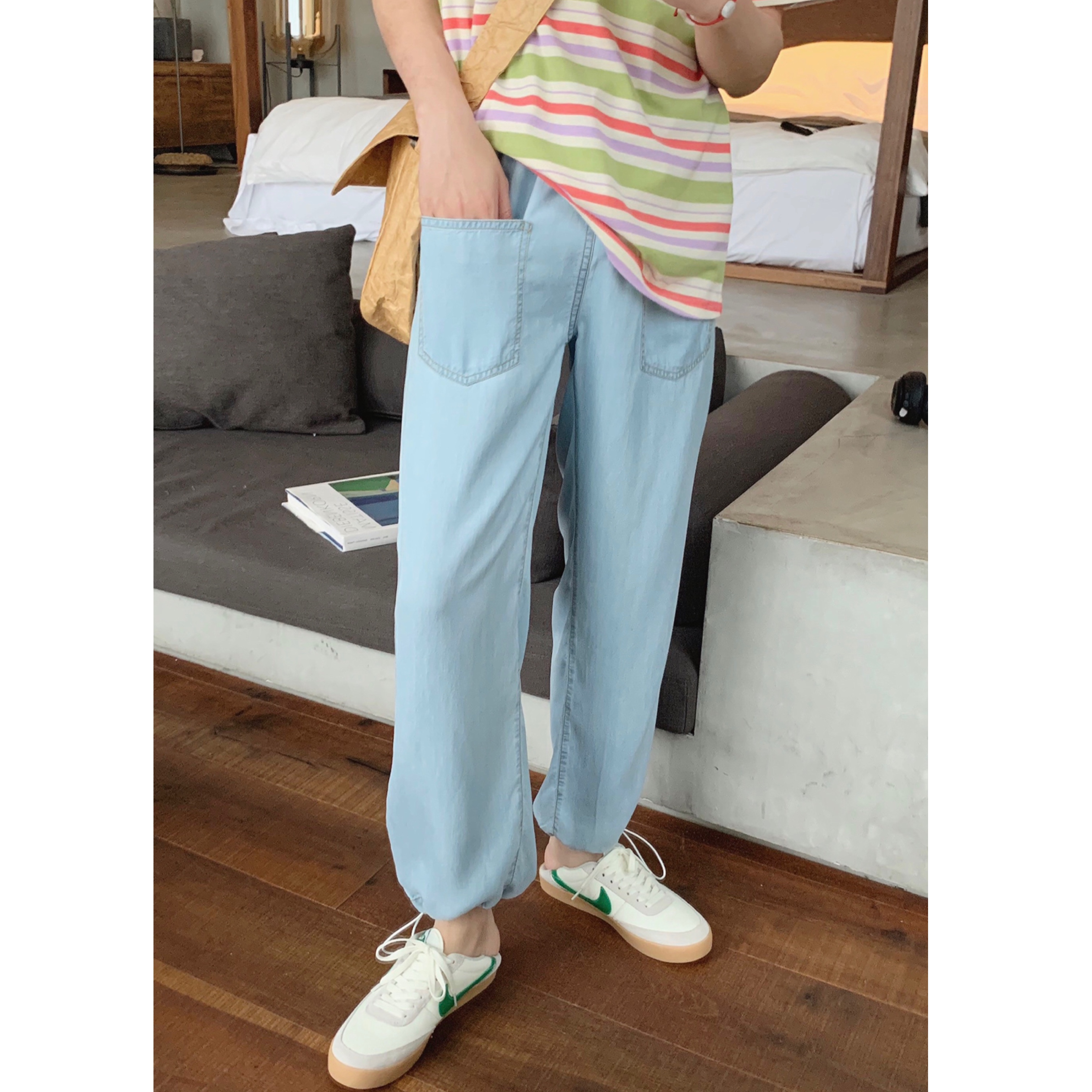 Atea with Agublue bunches Jeans Men's Summer Thin straight cylinder loose Korean version Trend 90% casual pants