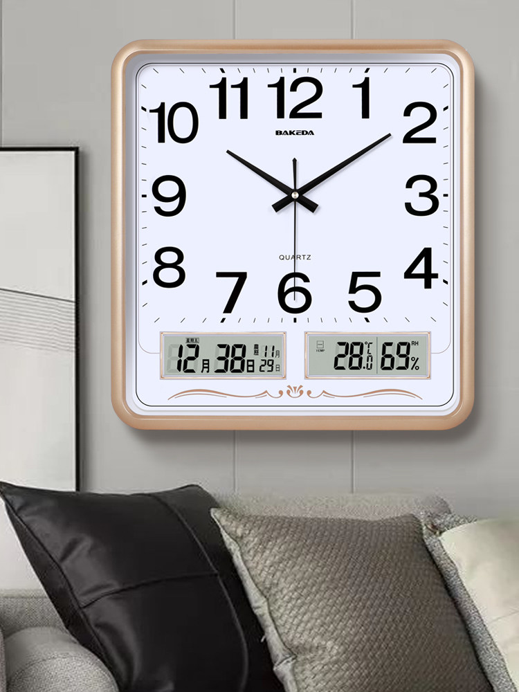 Household Square Wall Clock, Living Room Clock, Modern Clock, Wall-Mounted, Simple and Stylish, Electronic Calendar Wall Clock, Quartz Clock