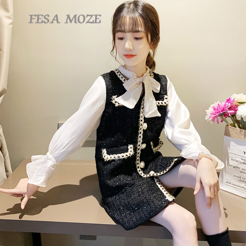 Korean big boy dress autumn winter wear 2021 spring new girl long sleeves princess skirt foreign atmosphere Korean children's wear