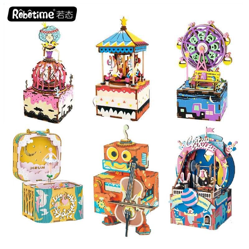 Ruolai wooden diy assembly Rotating Ferris wheel Eight music box Ballet Swan Lake girl girl Princess gift