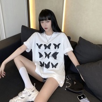 Butterfly short sleeve T-shirt female loose Korean version ulzzang Joker European and American style summer womens coat cool style womens clothing