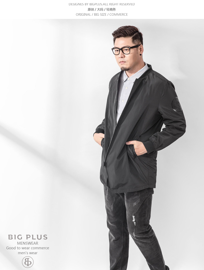 Bigplus cộng với phân bón áo khoác nam XL áo gió nam phiên bản Hàn Quốc kinh doanh áo khoác béo thường mùa thu đen - Cực lớn phong cách thời trang nam