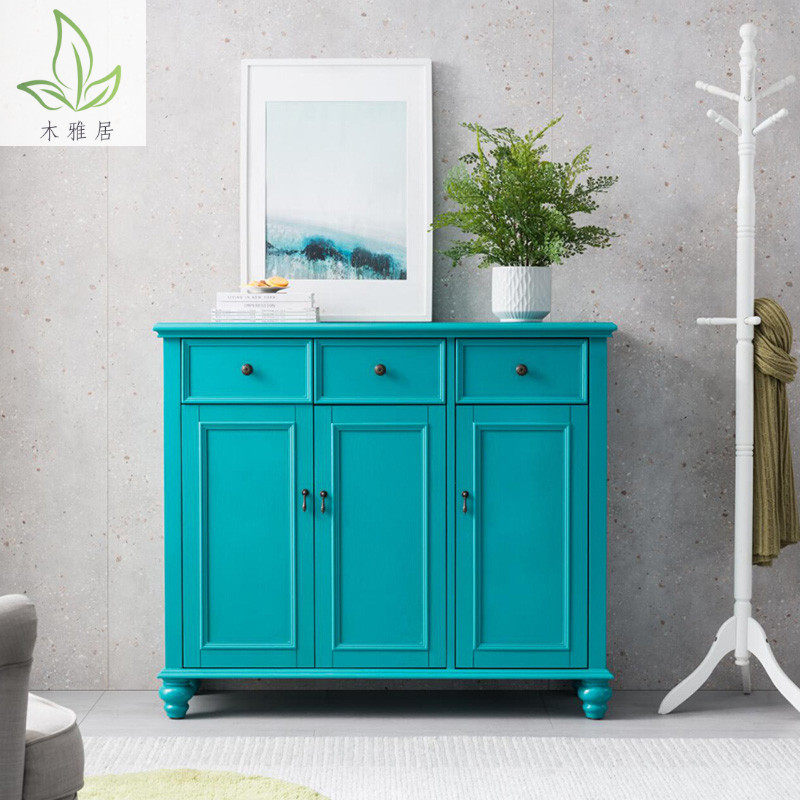 American solid wood three-door shoe cabinet door hall large capacity multilayer containing cabinet living room Mediterranean open partition cabinet