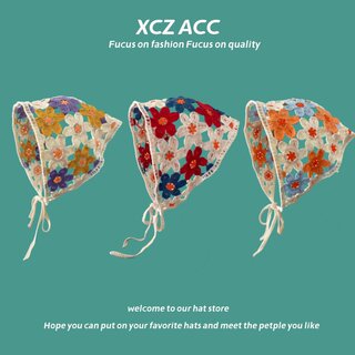 French Style Headscarf for Women 2024 New Style Handmade Crochet Daisy Retro Hairband Pastoral Style Knitted Triangle Scarf