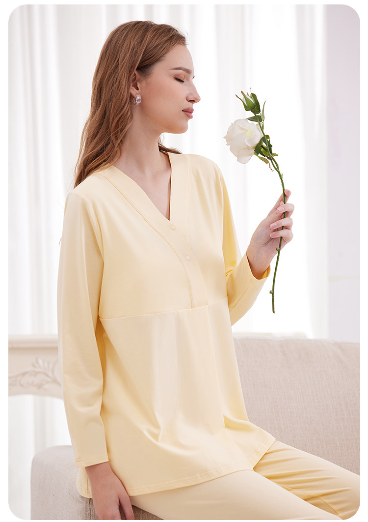Postpartum Clothing, Summer Pure Cotton Thin Style, Sweat-Absorbent, Postpartum, with Breast Pads, Maternity Pajamas, Short-Sleeved, Breastfeeding — 20