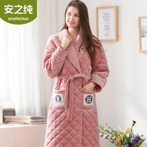 Nightgown womens winter thickened coral velvet three-layer cotton warm pajamas loose flannel winter bathrobe extension