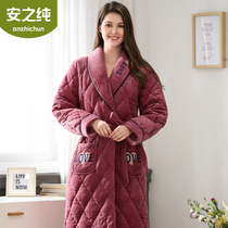 Womens winter thickened coral velvet pajamas extended loose velvet triple-layer padded jacket flannel bathrobe