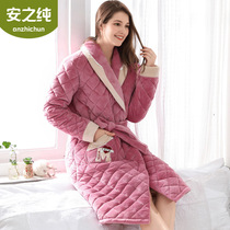Nightgown female winter coral velvet thickened extended autumn and winter plus velvet flannel pajamas triple-padded jacket bathrobe
