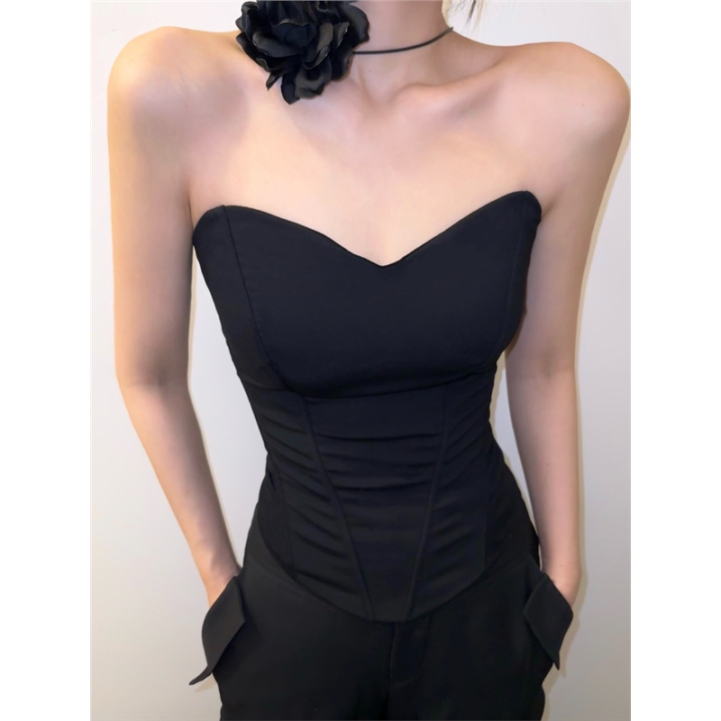 Sexy Bustier with Three-Dimensional Fishbone Corset, Waist-Cinching, Mature Style, Tube Top, Slim-Fitting Tank Top, Slimming Inner Wear, Off-Shoulder Top for Women