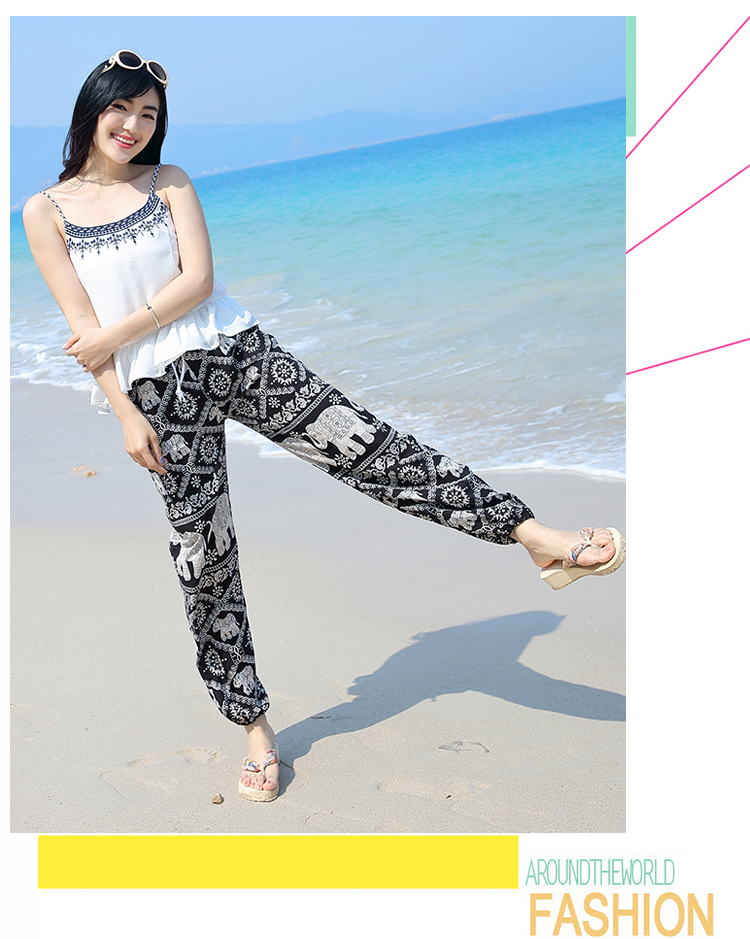 Mùa hè váy bohemian bên bờ biển kỳ nghỉ bông bãi biển quần quần của phụ nữ nhân tạo bông lụa hậu cung quần cây ra hoa quần kaki nữ