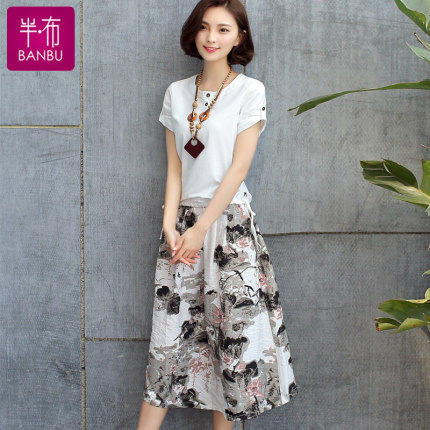 棉麻连衣裙2018春夏季女装新款套装裙两件套