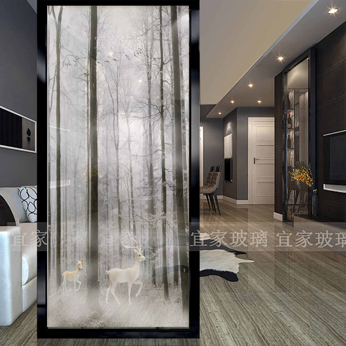Art glass partition GENGUAN CLIP SILK DOUBLE DOUBLE DEER LIGHT TRANSMISSION NORDIC BRIEF BRIEF EU MODERN SHOE CABINET SHIFTING DOOR-TAOBAO
