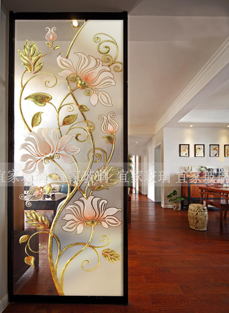 Entrance Art Glass Simple European Light Luxury Translucent Double-sided Tempered Deep Carving Partition Screen Shoe Cabinet Bathroom Aisle