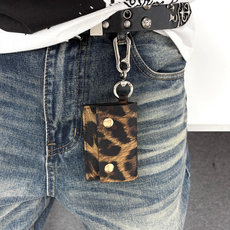 Vekm'Yellow Leopard' Retro Leopard Print Coin Card Holder Portable Keychain Pendant Storage Bag Waist Accessory