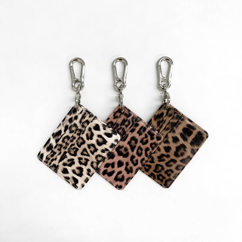 Vekm'Leopard Print' Original Three-Color Leopard Print Coin Card Holder Portable Keychain Pendant Storage Bag Waist Hanging Ornament