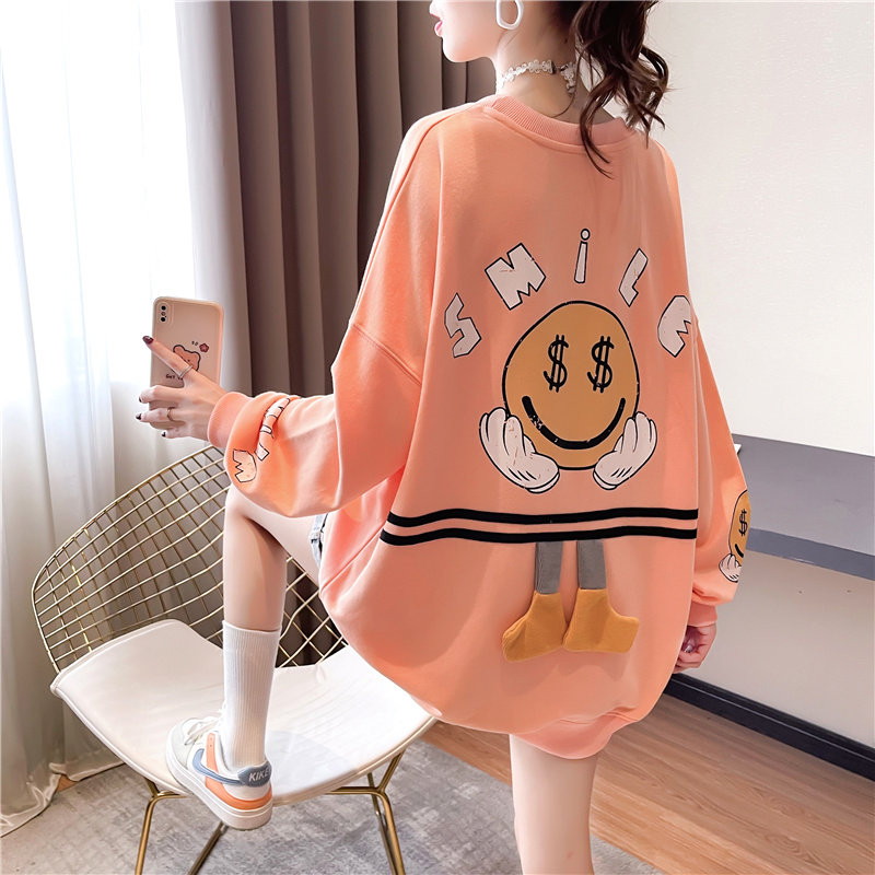Autumn Clothing Thin pregnant woman Long sleeves thick cotton T woman Spring and autumn medium long version large size for large size loose round collar blouses for pregnant women