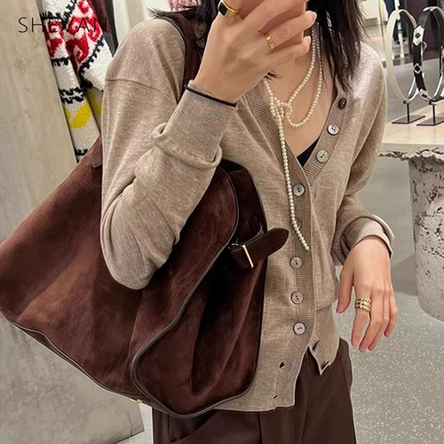 Вместительная и большая демисезонная сумка на одно плечо, сумка через плечо, изысканный стиль, из натуральной кожи