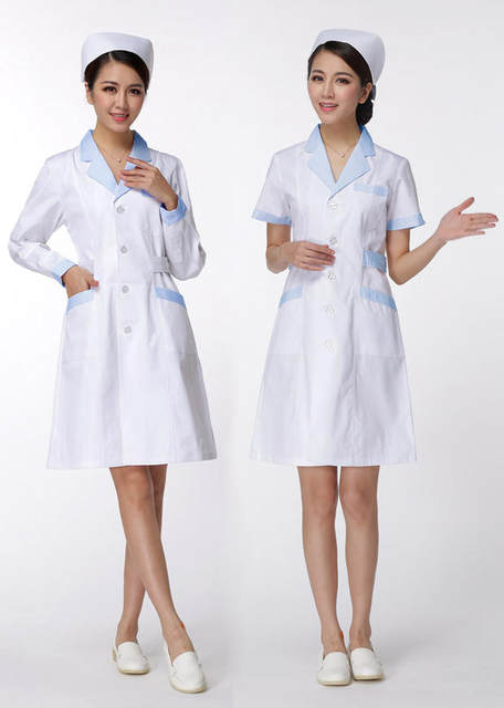 White coat long-sleeved doctor's clothing women's short-sleeved men's thin waist slim-fit lab coat elastic cuffs pharmacy work clothes